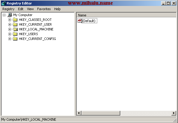 picture of windows regedit when first started
